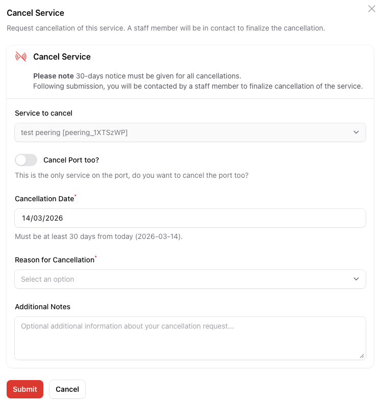 Peering Cancellation Modal